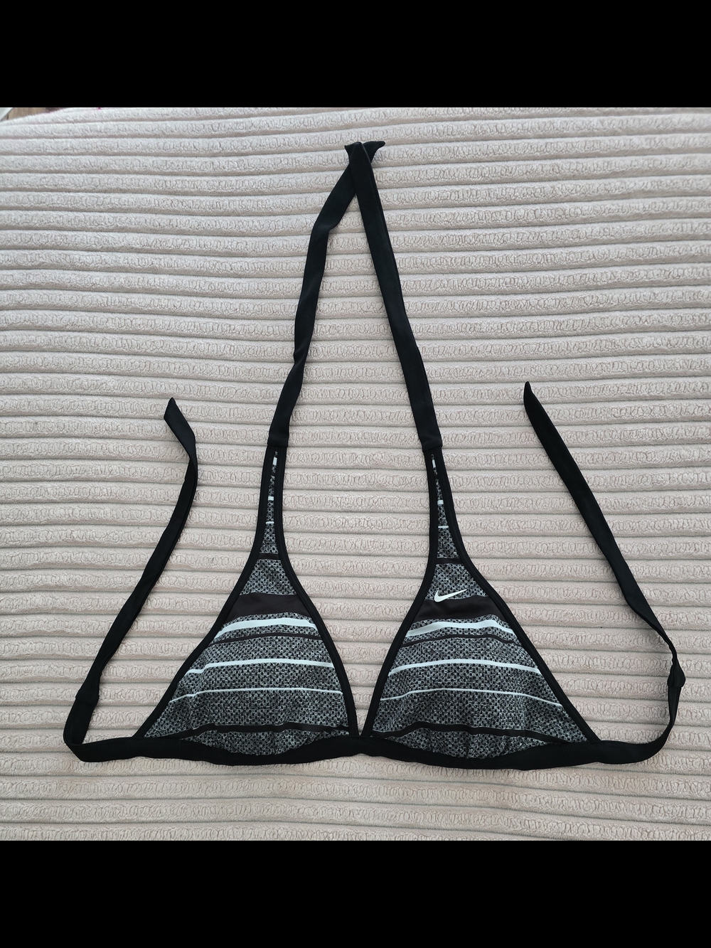 Nike Reversible Black Triangle Bikini Top with White Stripe Accents